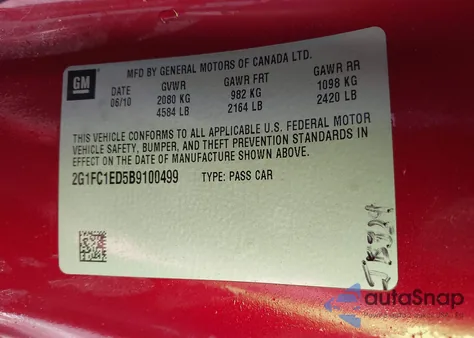 2011 Chevrolet Camaro 2Lt from USA, damaged, VIN 2G1FC1ED5B9100499